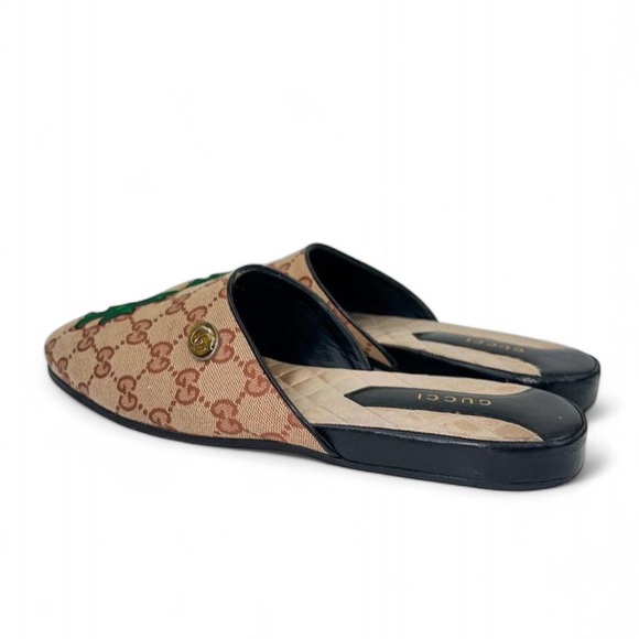 Authentic GUCCI Beige GG Logo Canvas Embroidered LA Angel Mule Loafers S… - Picture 6 of 13